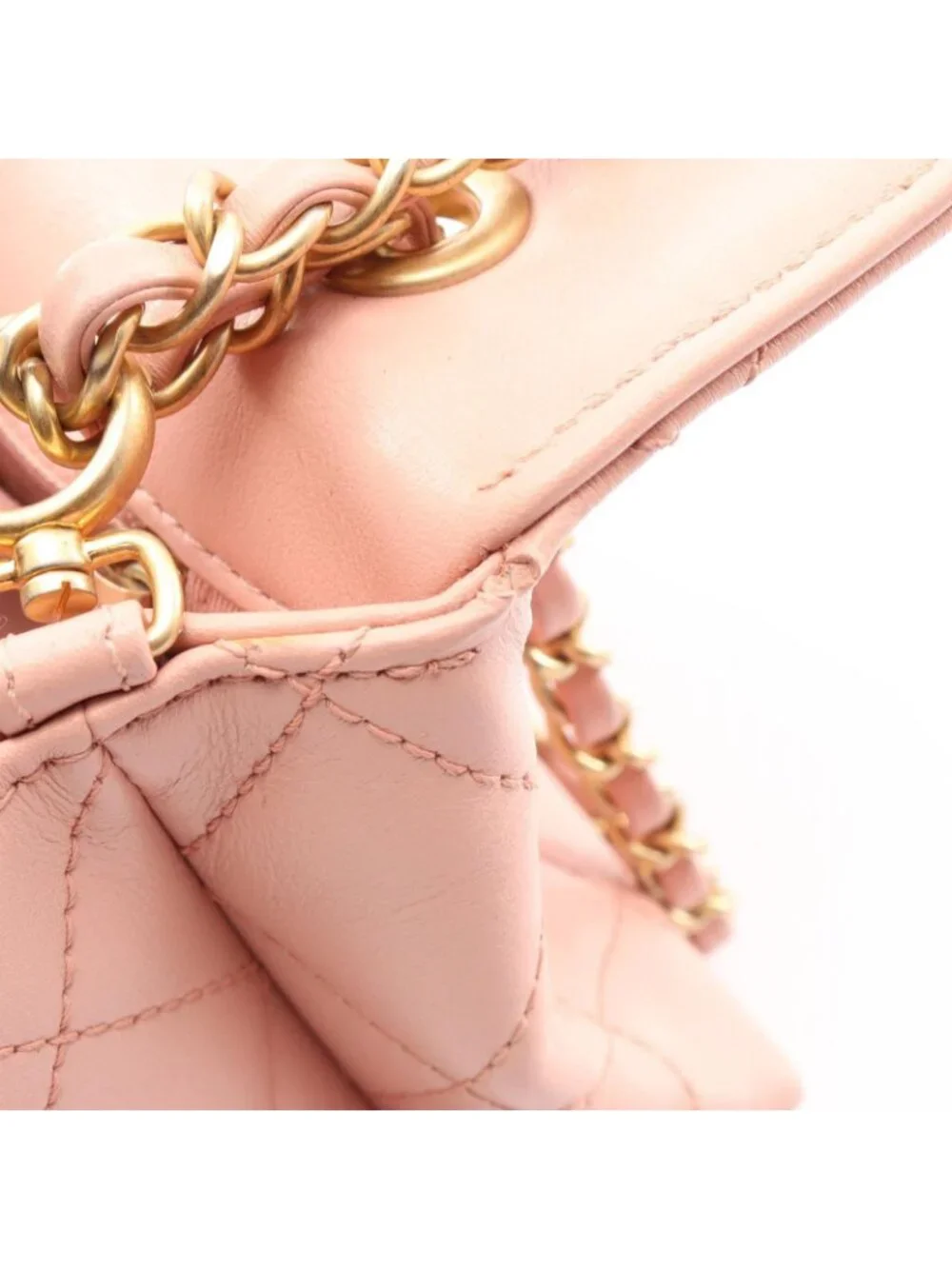 Chanel Shoulder Bag Quilted Logo Pink Lambskin Chain